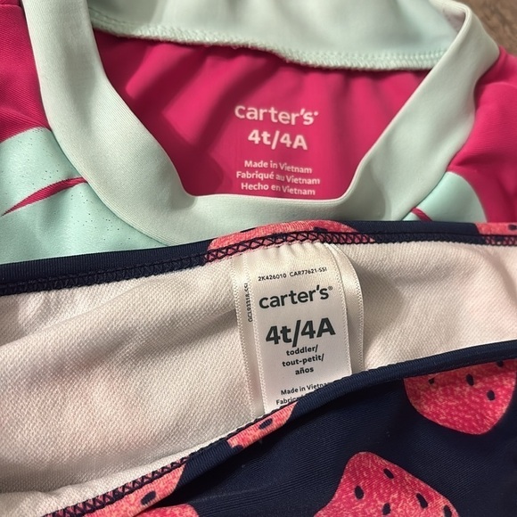 EUC! Disney 4T Minnie Mouse Rashguard Swim Set AND CARTER'S STRAWBERRY Rashguard - Picture 7 of 11